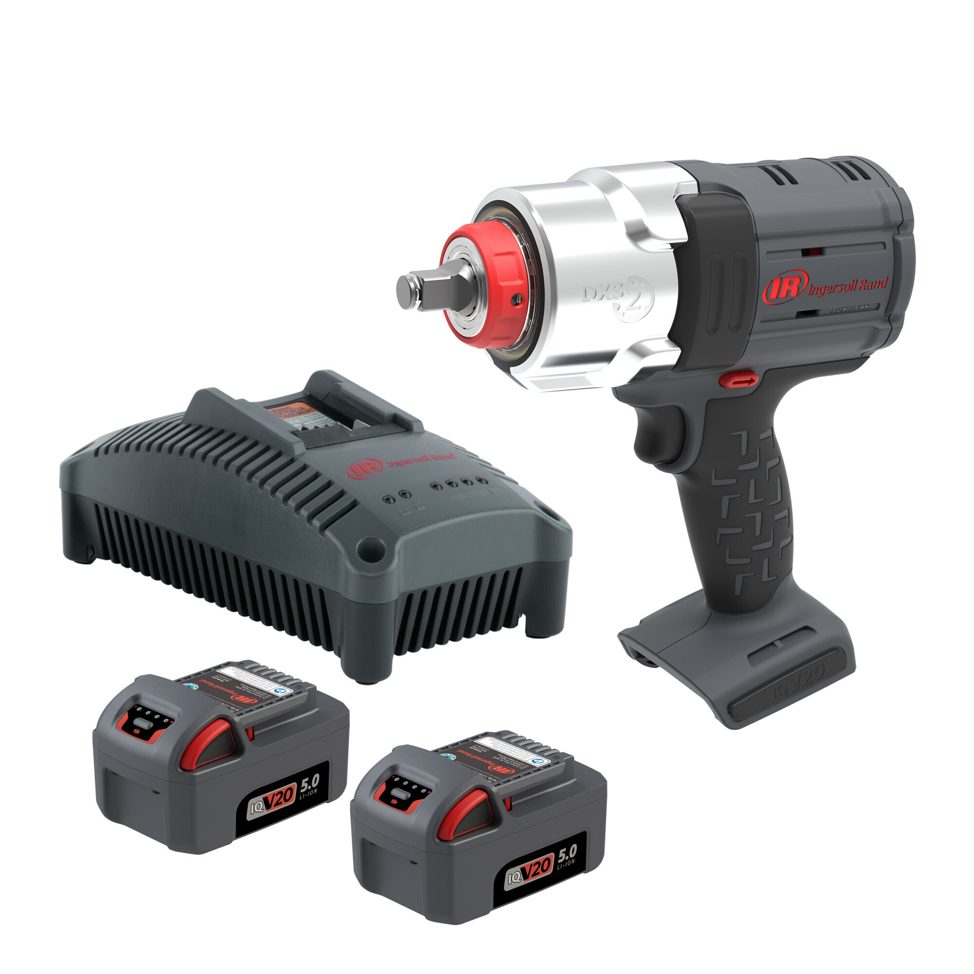 Ingersoll Rand W7153-K22 DXS2 1/2" 20V Cordless Impact Wrench 2 Battery Kit, 1600 ft-lb, Friction Ring Retainer, Pistol